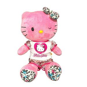 Vtg Build-A-Bear Hello Kitty Pink Plush Winking Eye Sanrio Leopard Bow Outfit